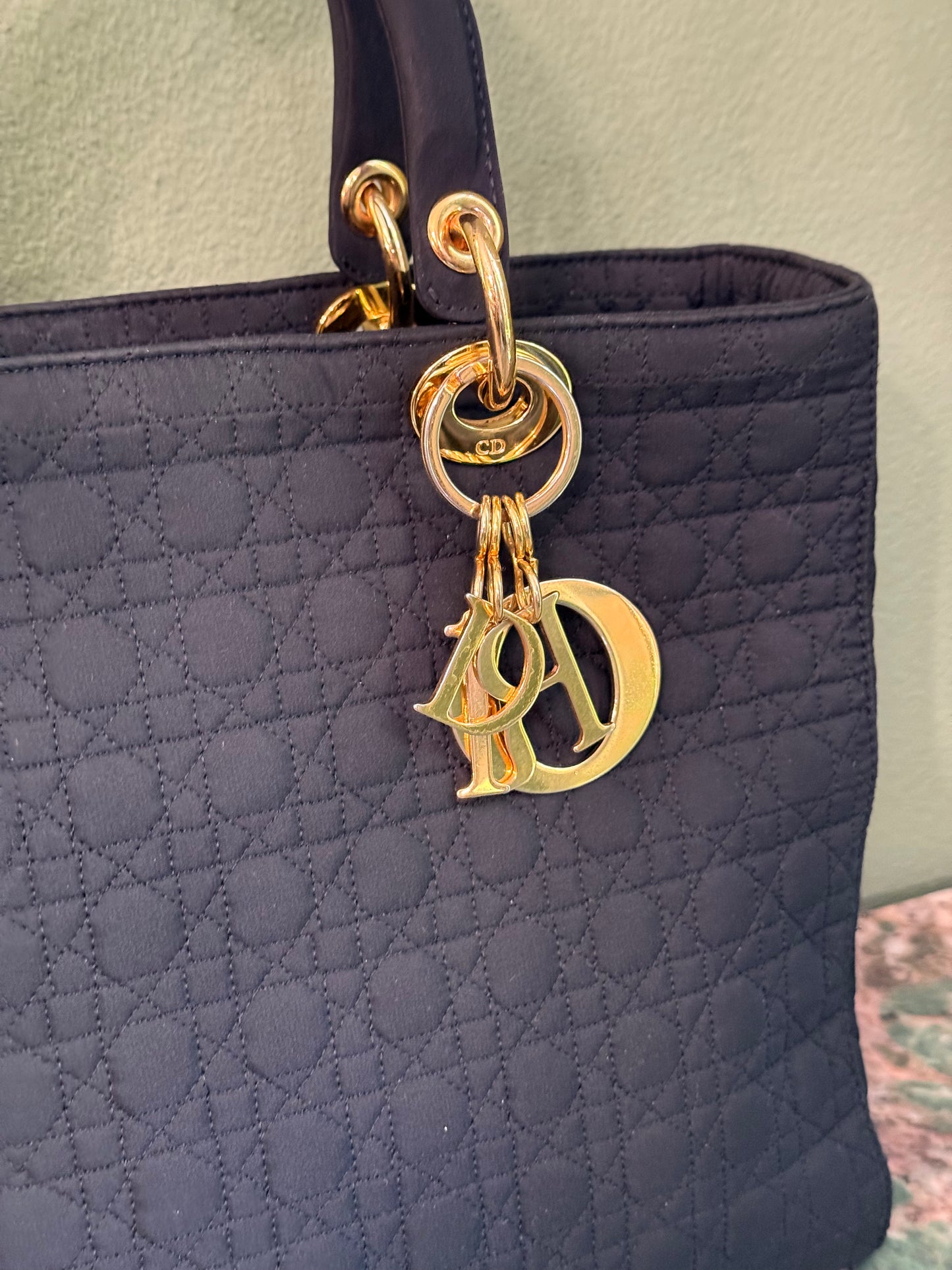 DIOR BLACK NYLON LARGE LADY DIOR HANDBAG