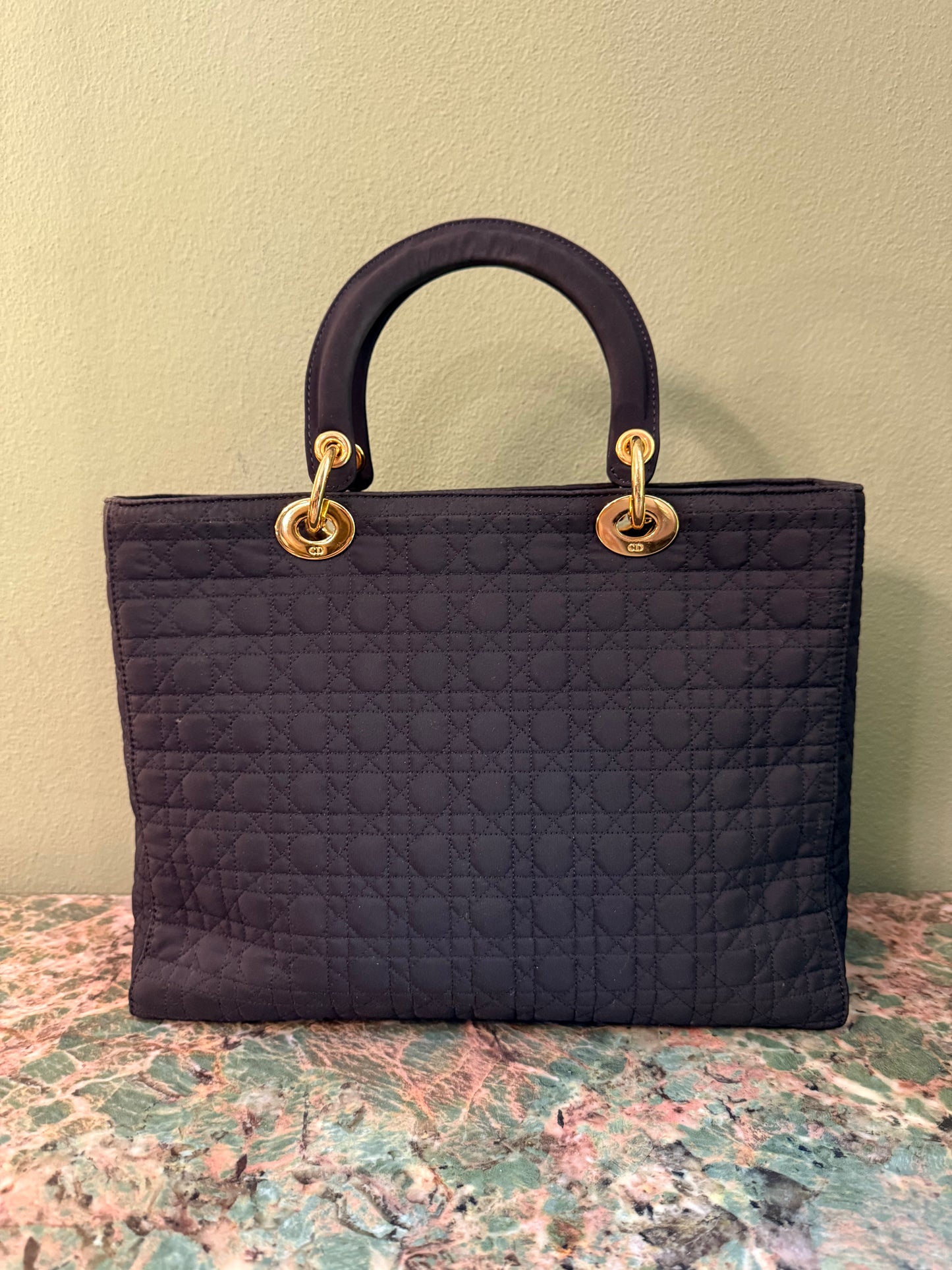 DIOR BLACK NYLON LARGE LADY DIOR HANDBAG
