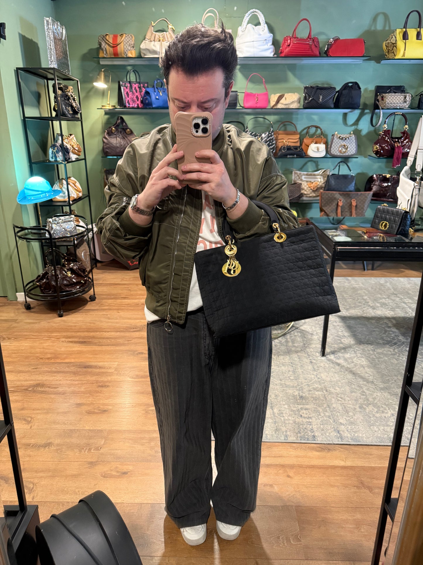 DIOR BLACK NYLON LARGE LADY DIOR HANDBAG