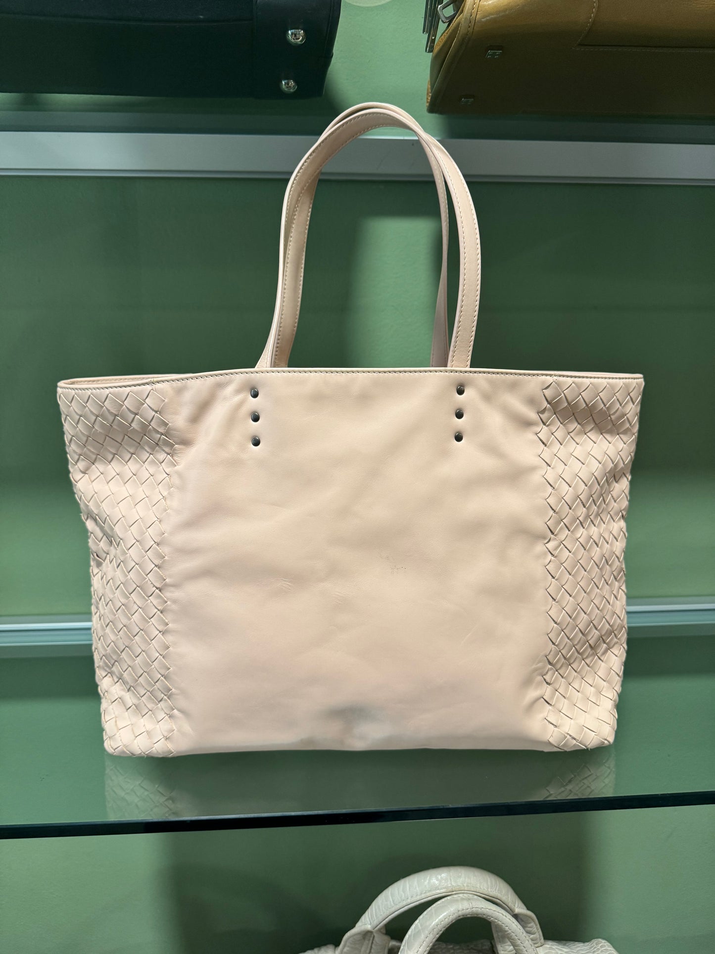 BOTTEGA VENETA LIGHT PINK INTRECCIATO SHOPPING TOTE