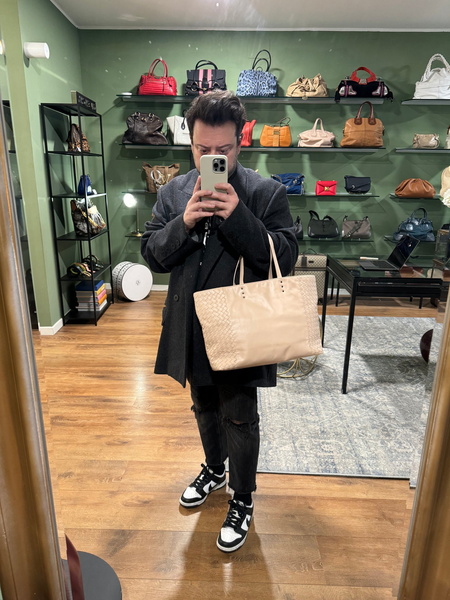 BOTTEGA VENETA LIGHT PINK INTRECCIATO SHOPPING TOTE