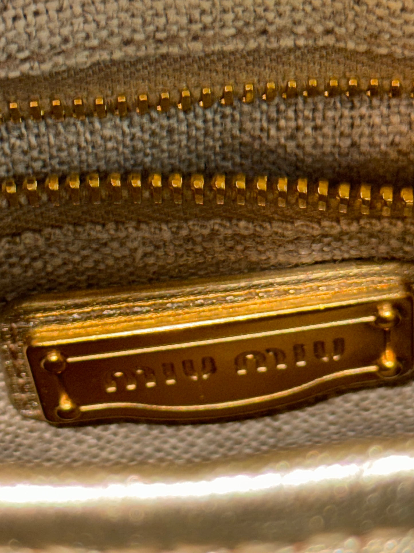 MIU MIU BEIGE LINEN MINI COFFER HANDBAG