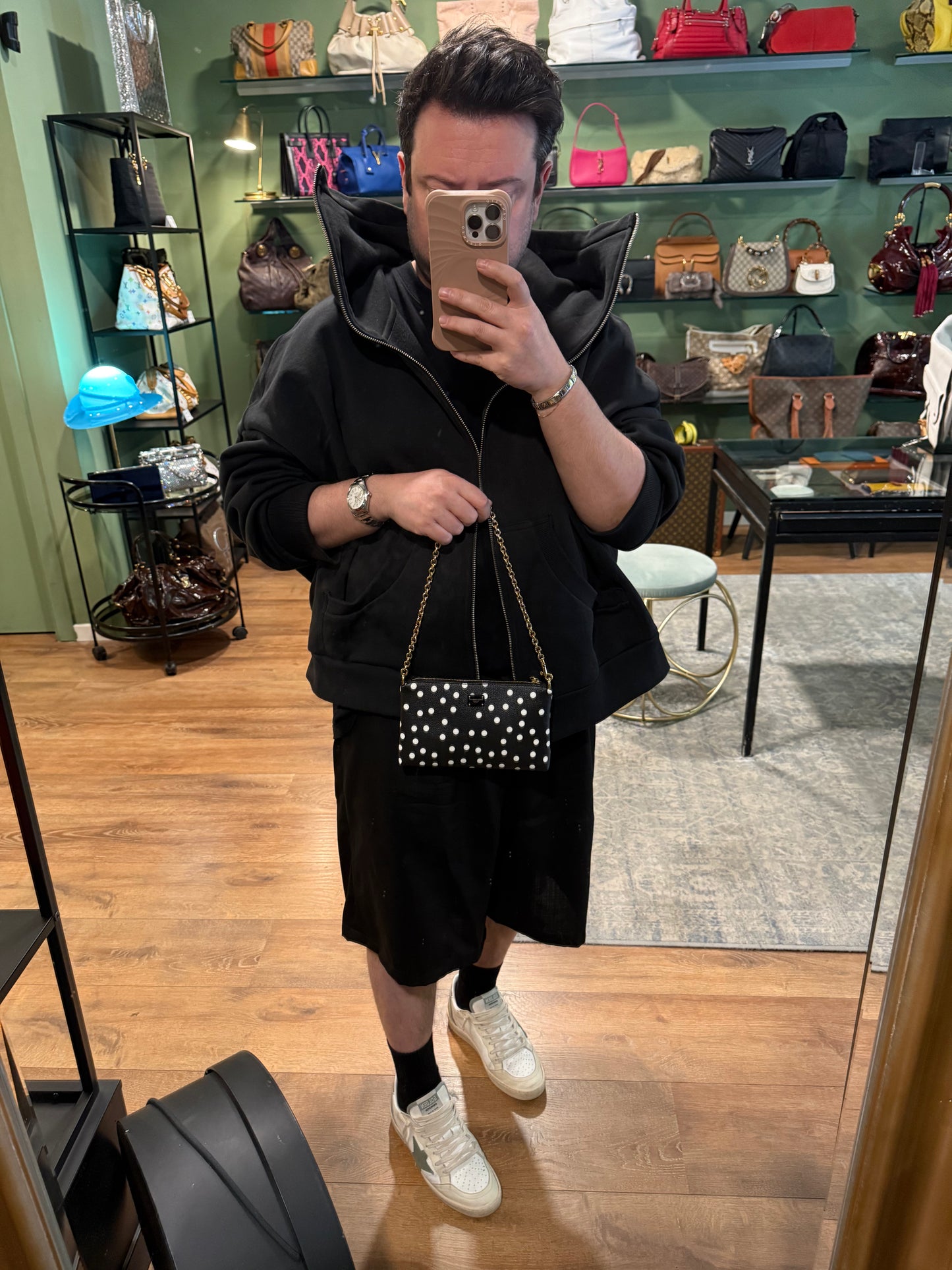 DOLCE & GABBANA BLACK POIS MINI CHAIN POCHETTE