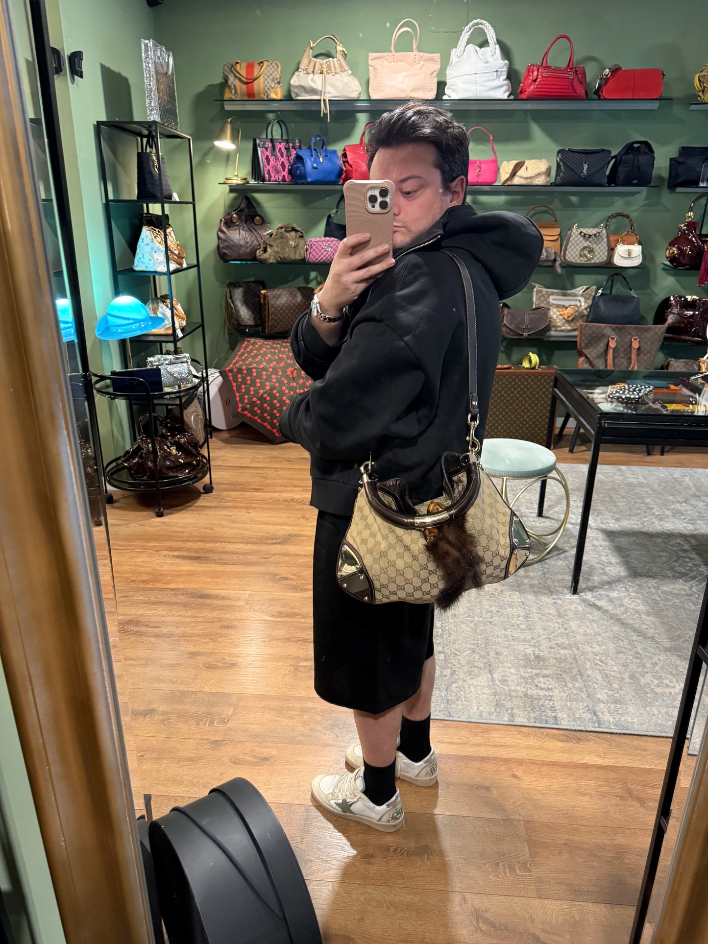 GUCCI MONOGRAM MINK MEDIUM INDY SHOULDER BAG