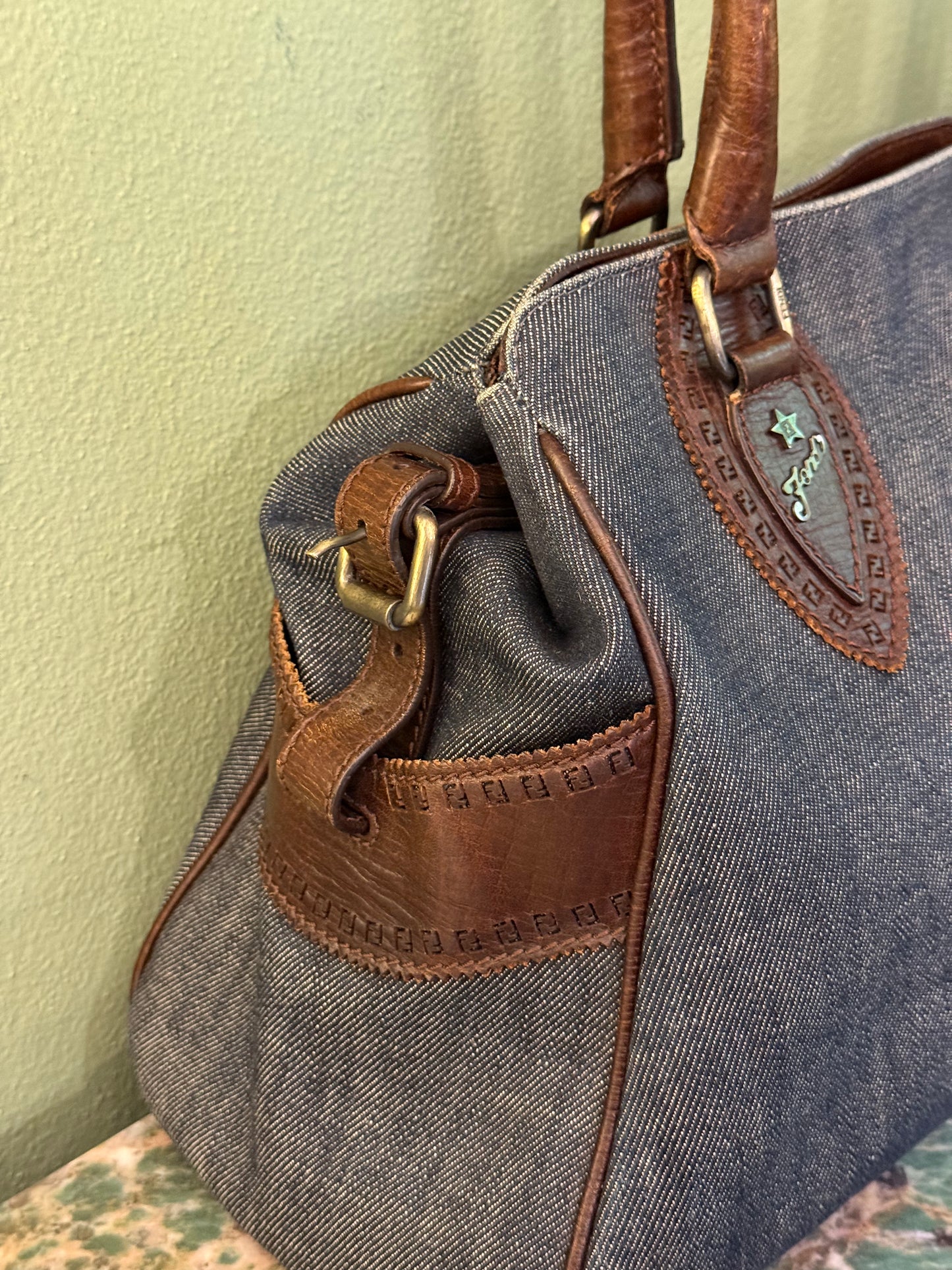 FENDI BLUE DENIM ETNIKO SHOULDER BAG