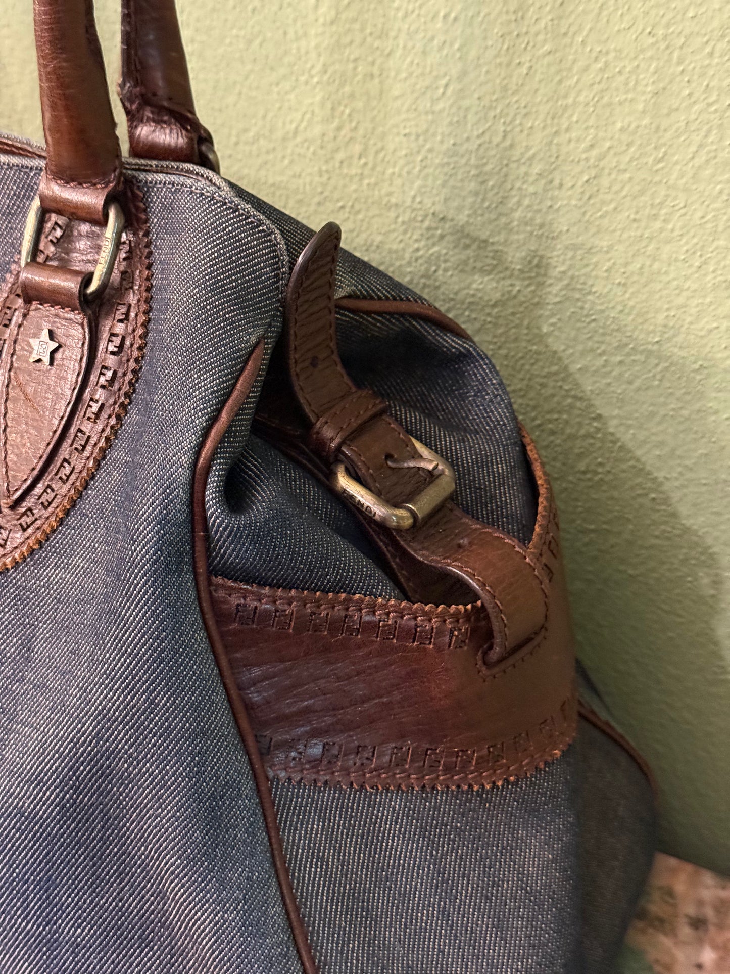 FENDI BLUE DENIM ETNIKO SHOULDER BAG