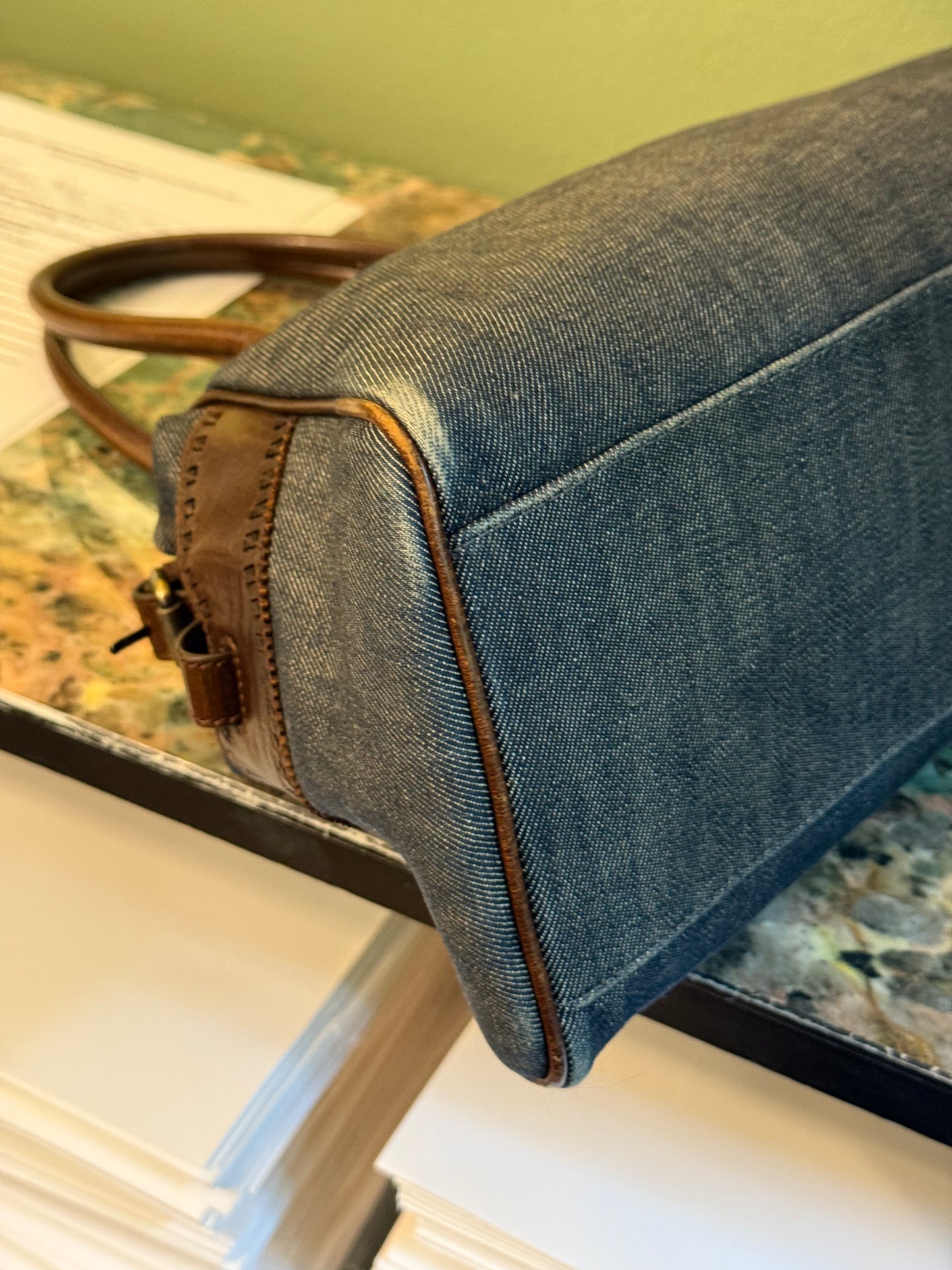 FENDI BLUE DENIM ETNIKO SHOULDER BAG
