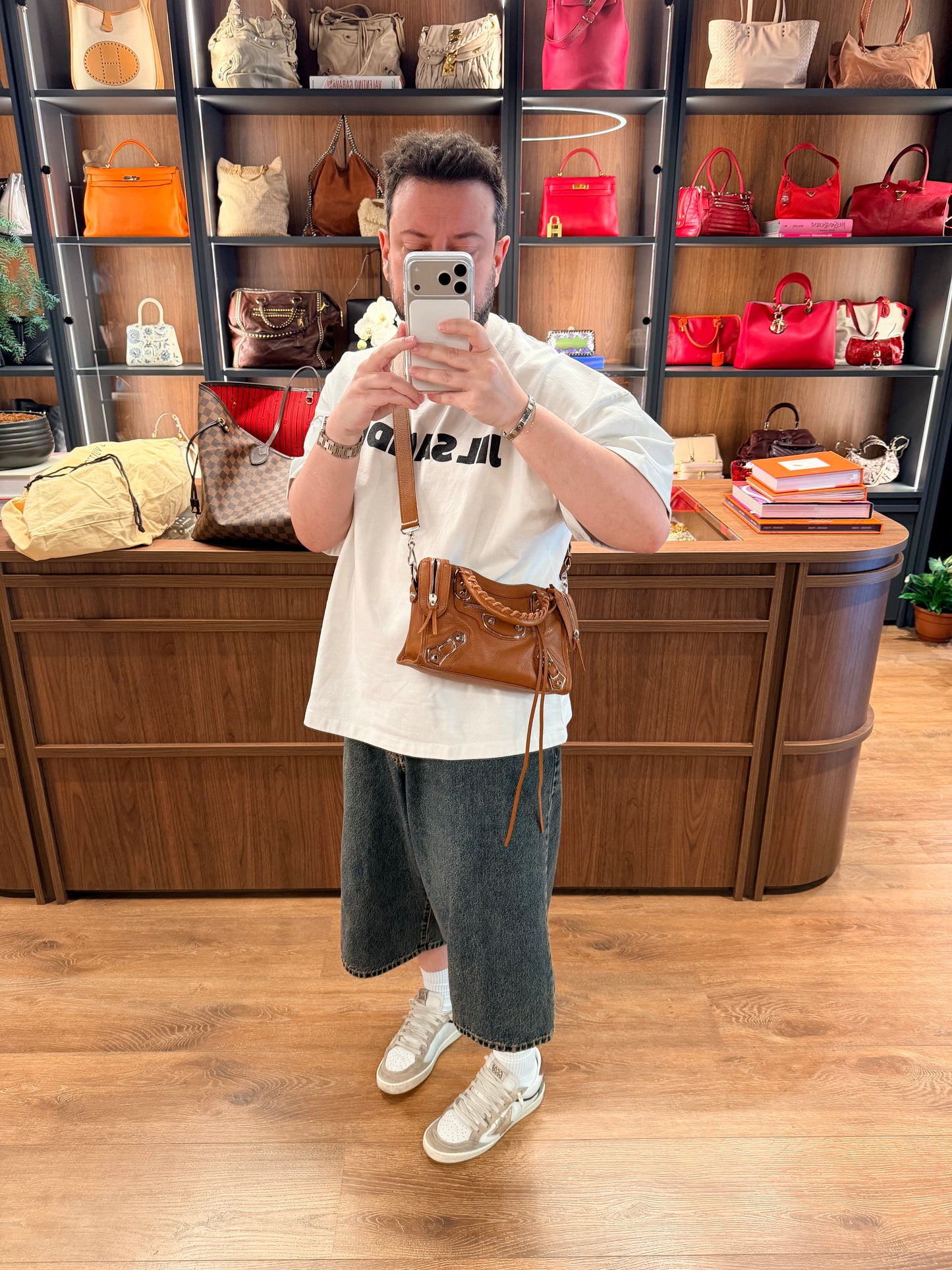 BALENCIAGA MINI TAN CITY EDGE CROSSBODY BAG