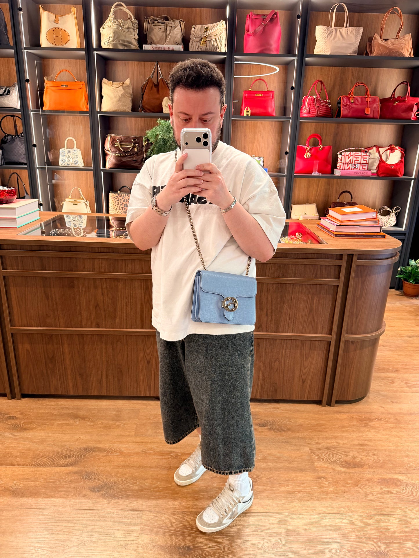 GUCCI LIGHT BLUE SMALL INTERLOCKING CROSSBODY BAG