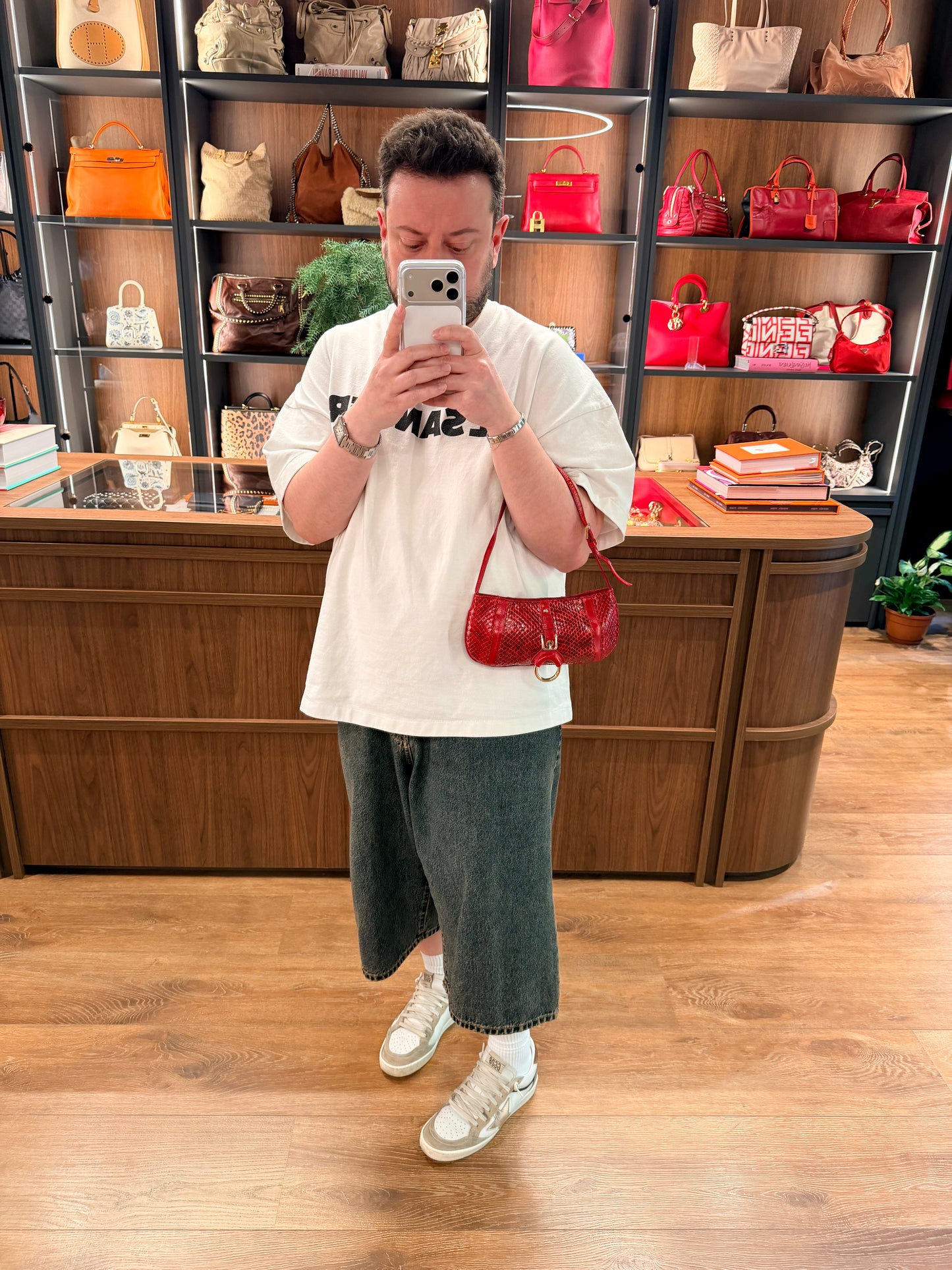 DOLCE & GABBANA RED PYTON SMALL SHOULDER BAG