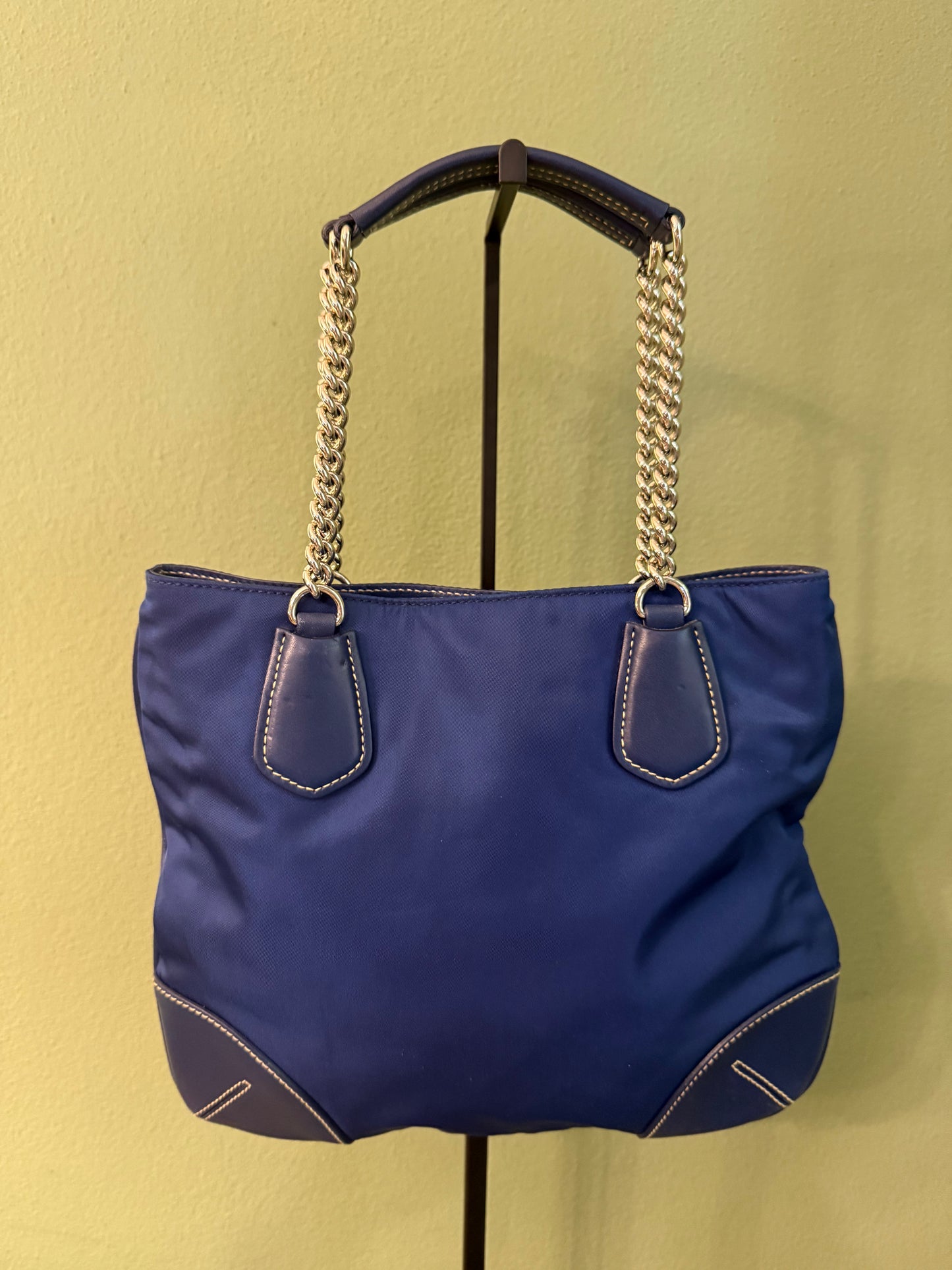 PRADA BLUE NYLON CHAIN HANDBAG