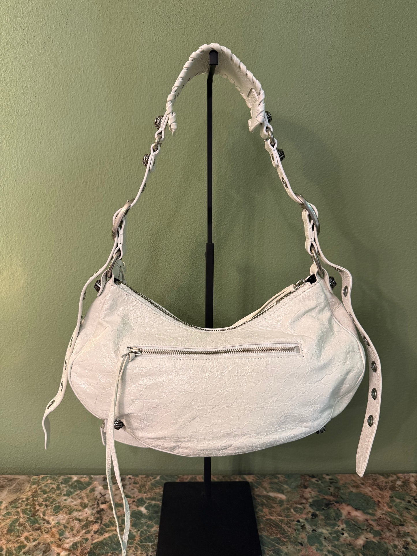 BALENCIAGA WHITE SMALL LE CAGOLE SHOULDER BAG