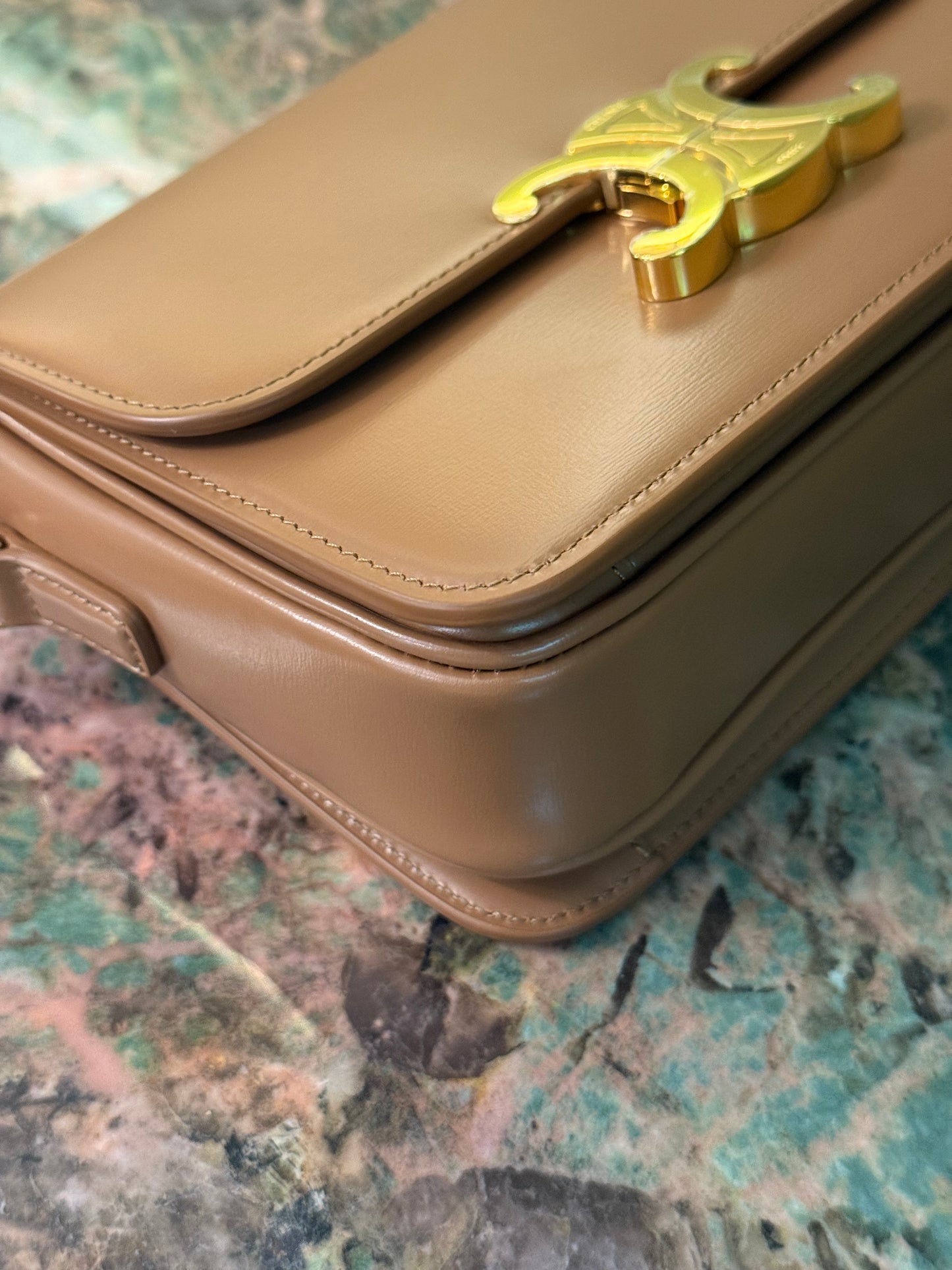CELINE TEEN DARK BEIGE TRIOMPHE CROSSBODY BAG