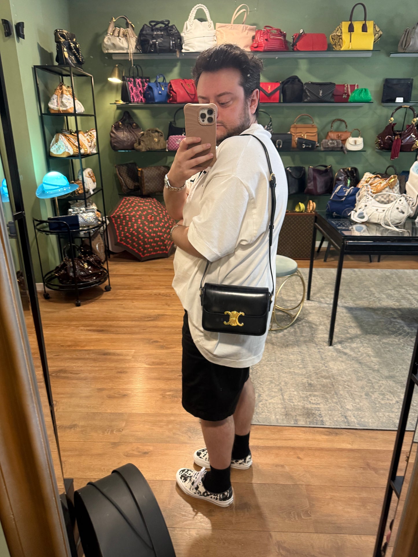 CELINE TEEN BLACK TRIOMPHE CROSSBODY BAG