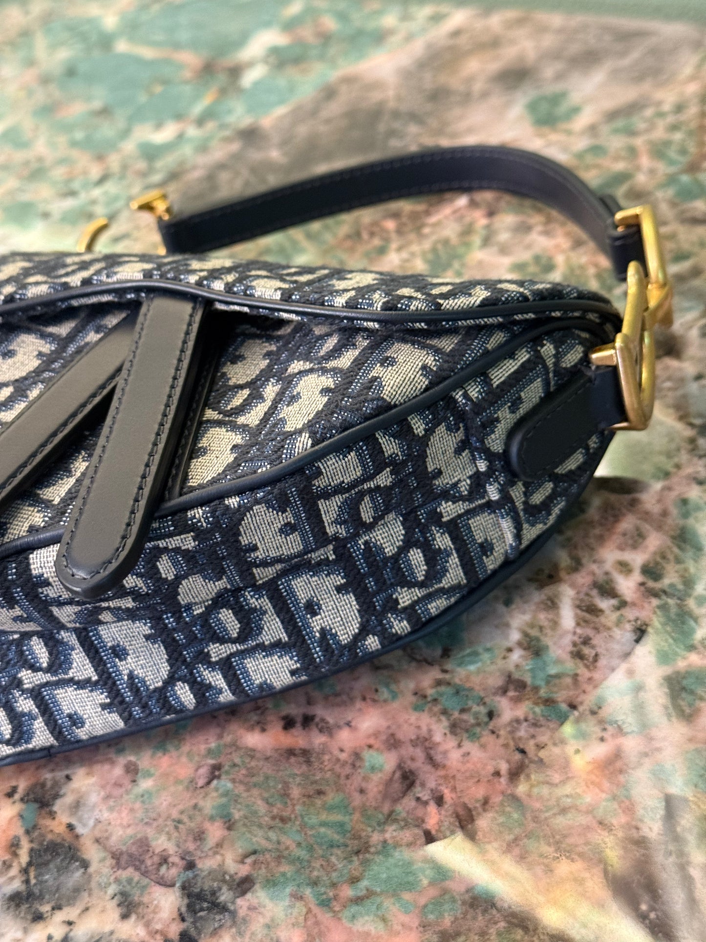 DIOR NAVY OBLIQUE CANVAS MINI SADDLE HANDBAG