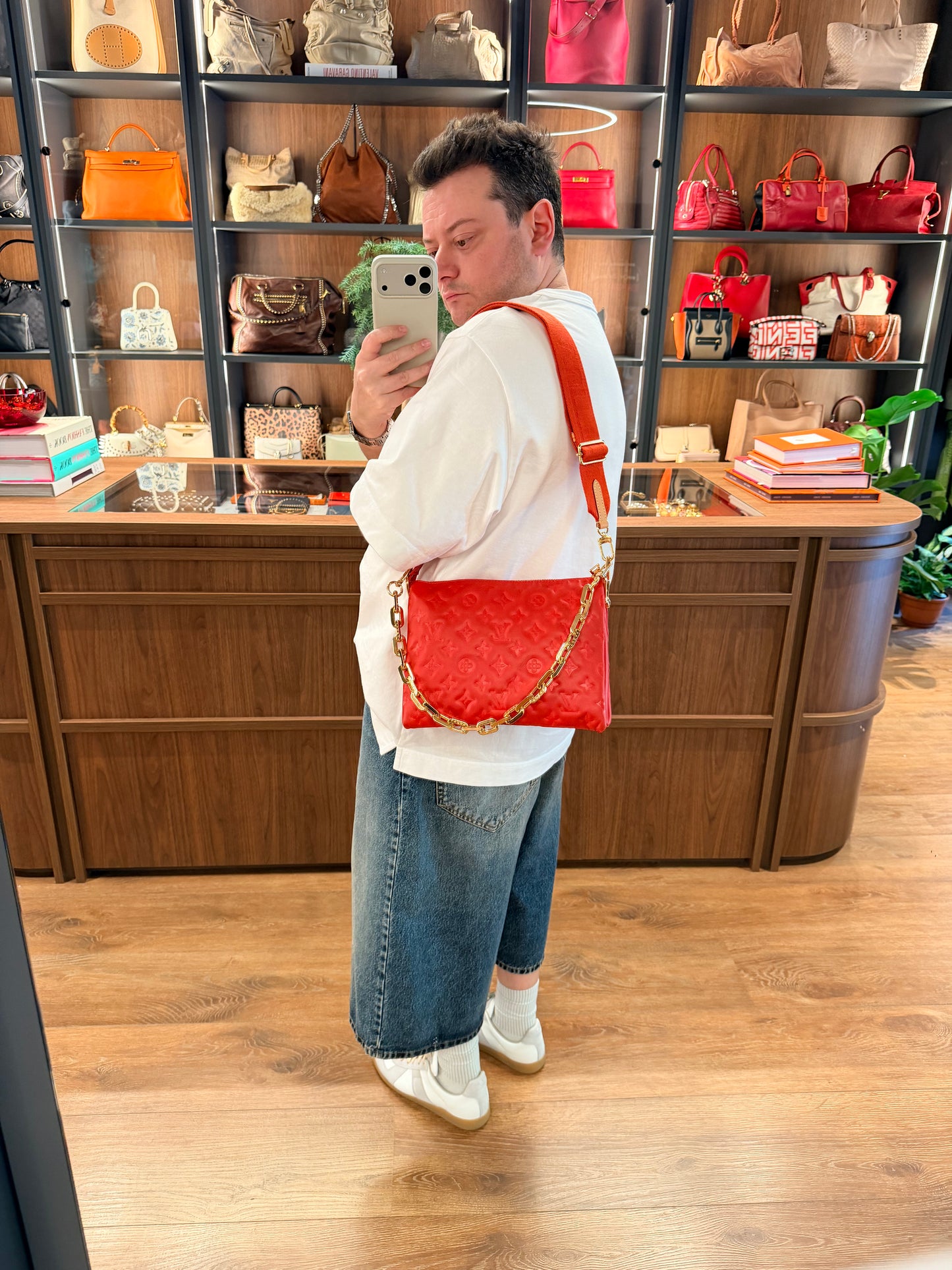 LOUIS VUITTON RED COUSSIN PM CROSSBODY BAG