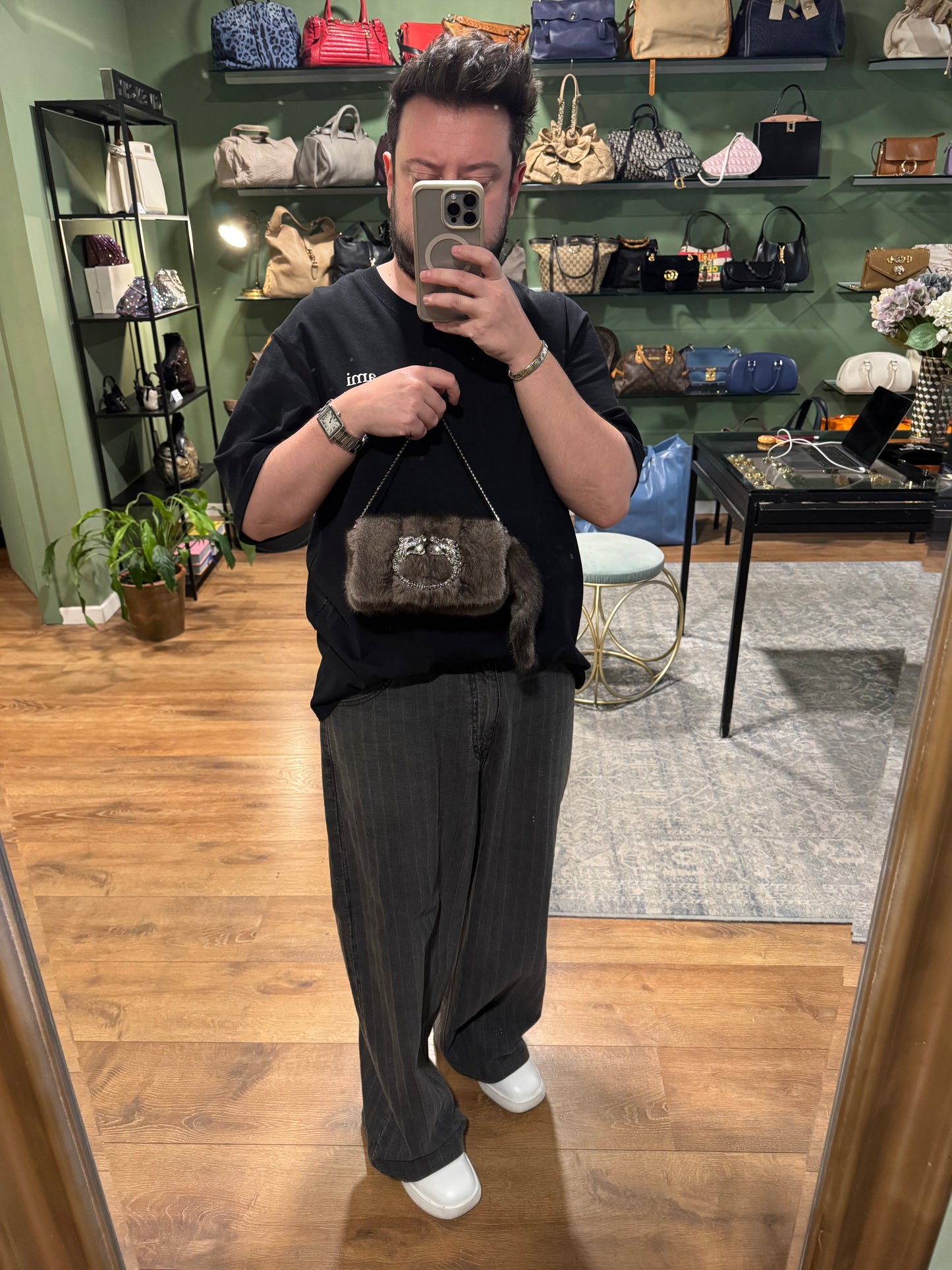 GUCCI BY TOM FORD GRAY MINK MINI HANDBAG