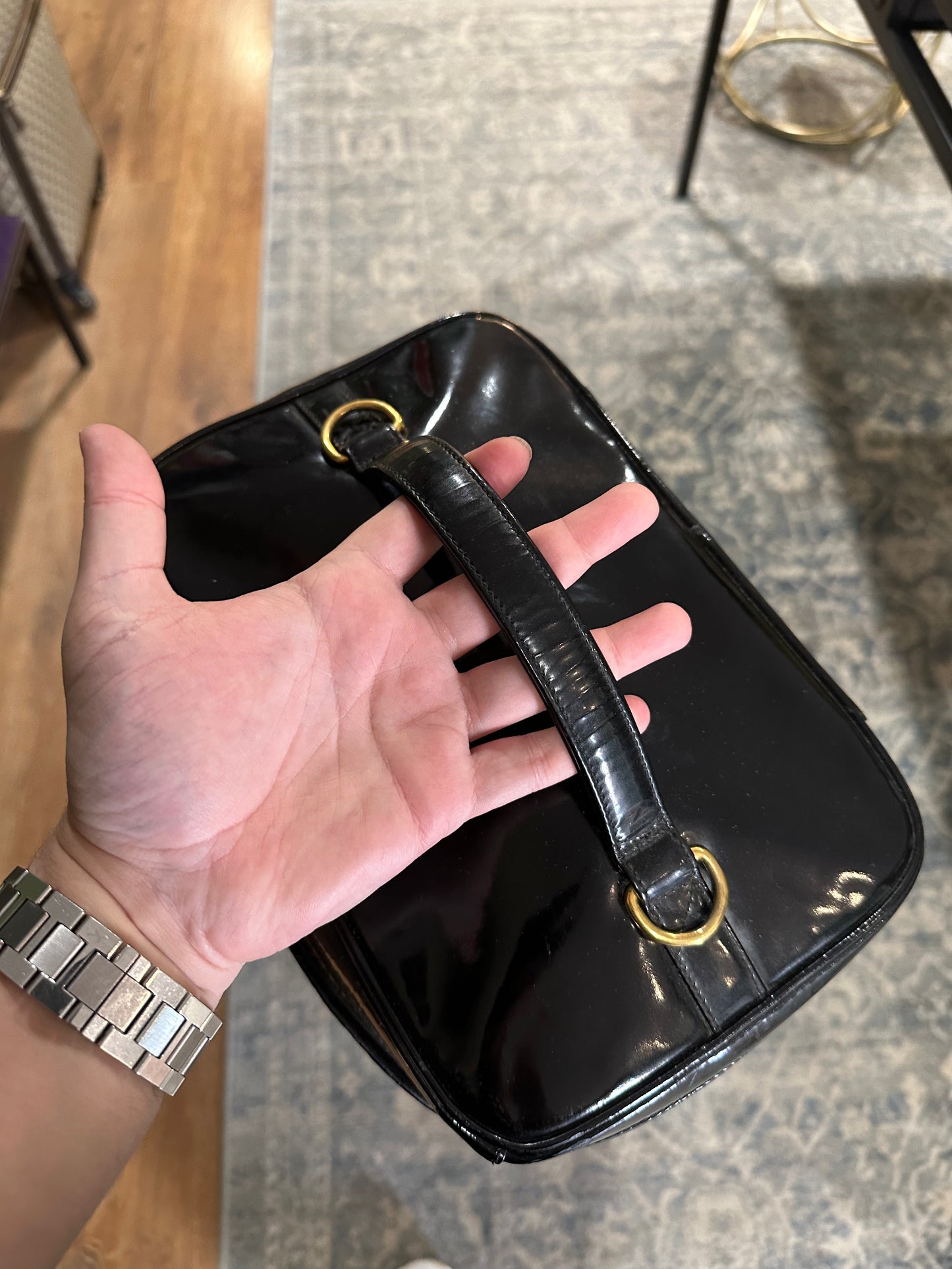 CHANEL BLACK PATENT VANITY CASE