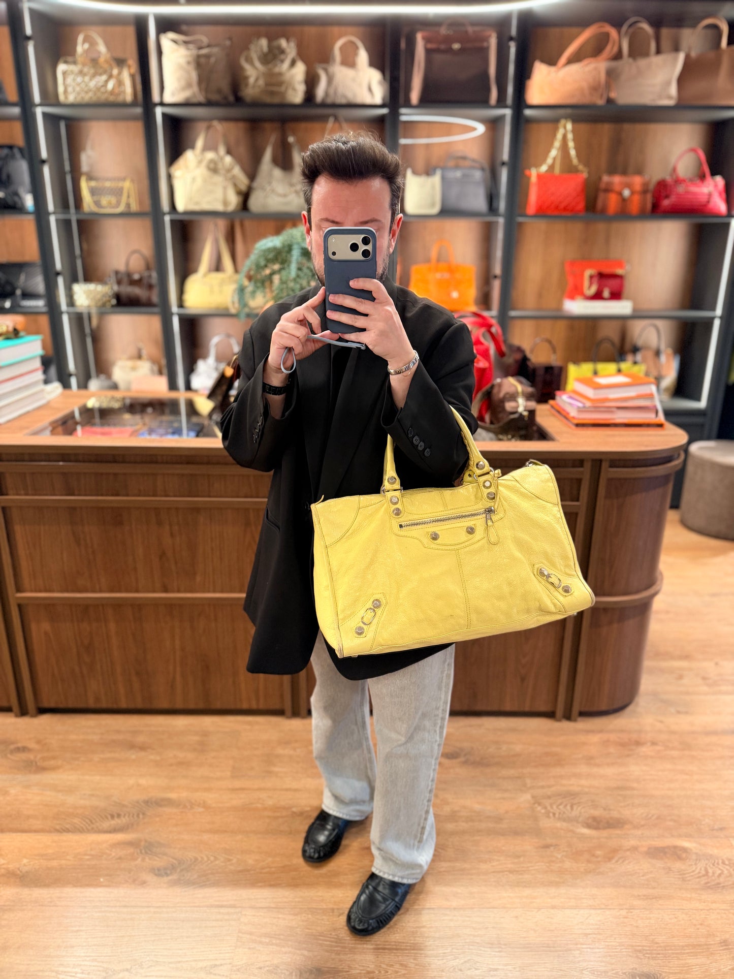 BALENCIAGA GIANT 21 LIME WORK HANDBAG