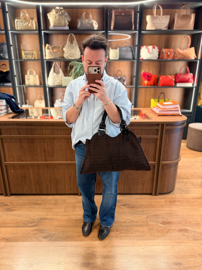 FENDI BROWN ZUCCHINO LARGE DEVIL TOTE BAG