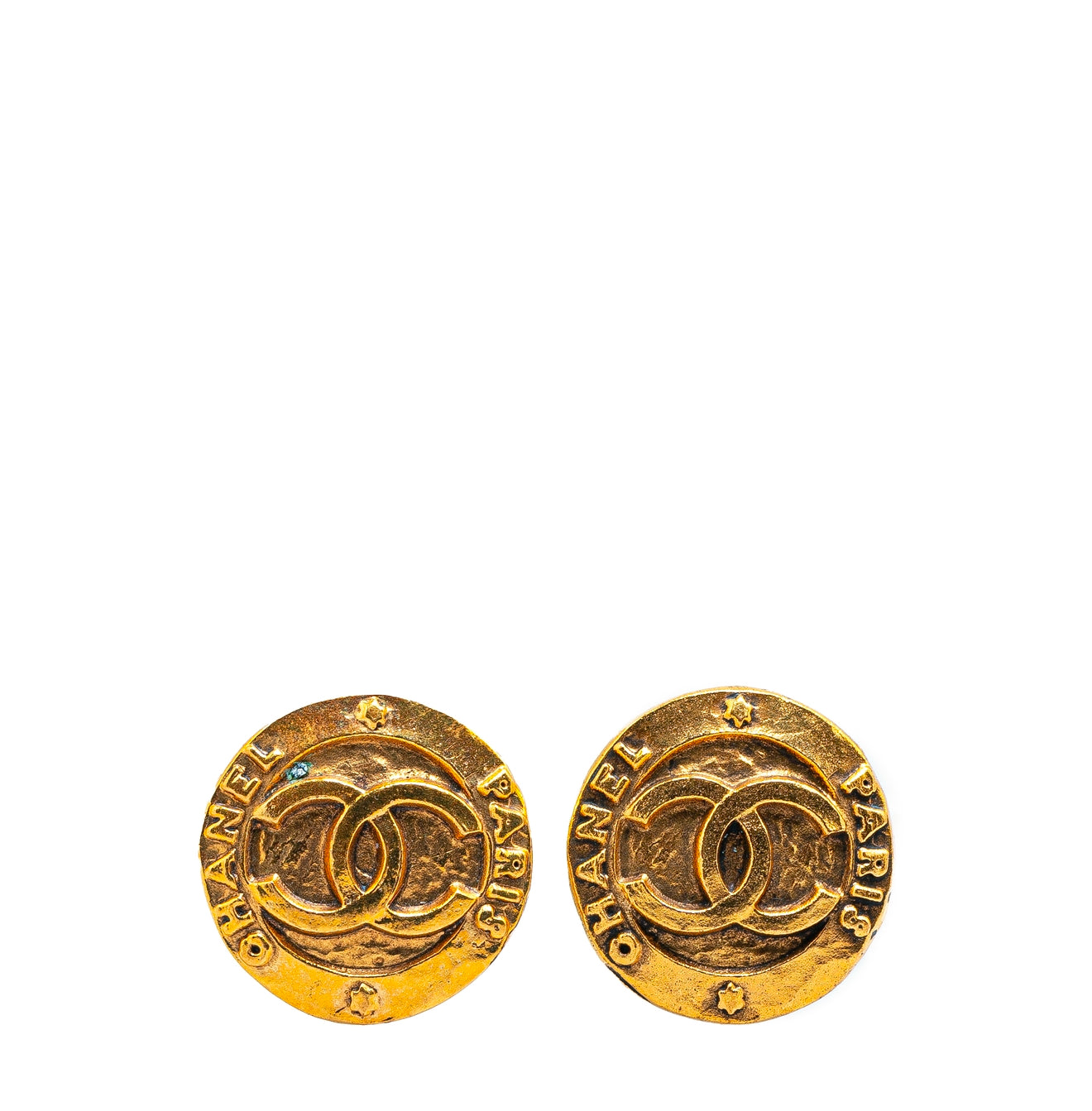 CHANEL GOLD PLATED ROUND CLIP ON EARRINGS