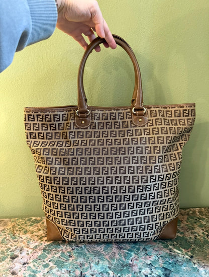 FENDI BROWN ZUCCHINO SHOPPING TOTE