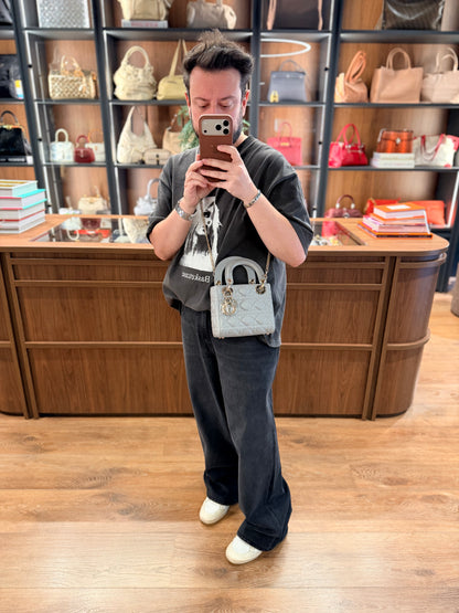 DIOR GRAY MINI LADY DIOR HANDBAG