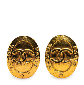 CHANEL GOLD PLATED OVAL CLIP ON EARRINGS