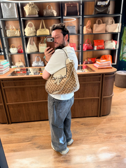 GUCCI GG CANVAS EMILY FLAP HOBO BAG