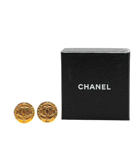 CHANEL GOLD PLATED ROUND CLIP ON EARRINGS