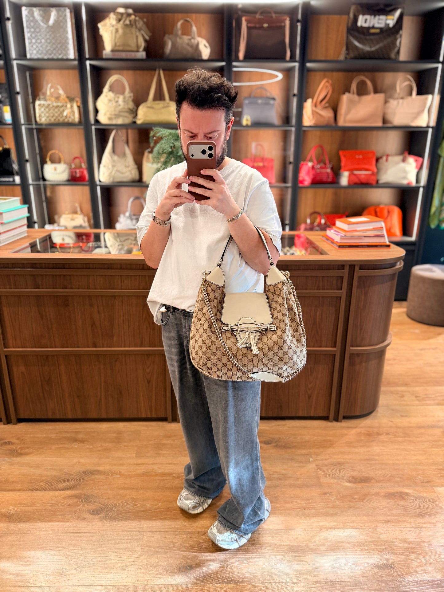 GUCCI GG CANVAS EMILY FLAP HOBO BAG