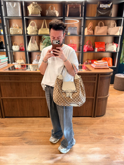 GUCCI GG CANVAS EMILY FLAP HOBO BAG
