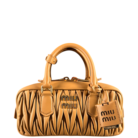 MIU MIU TAN MATELASSÈ ARCADIE BOSTON BAG