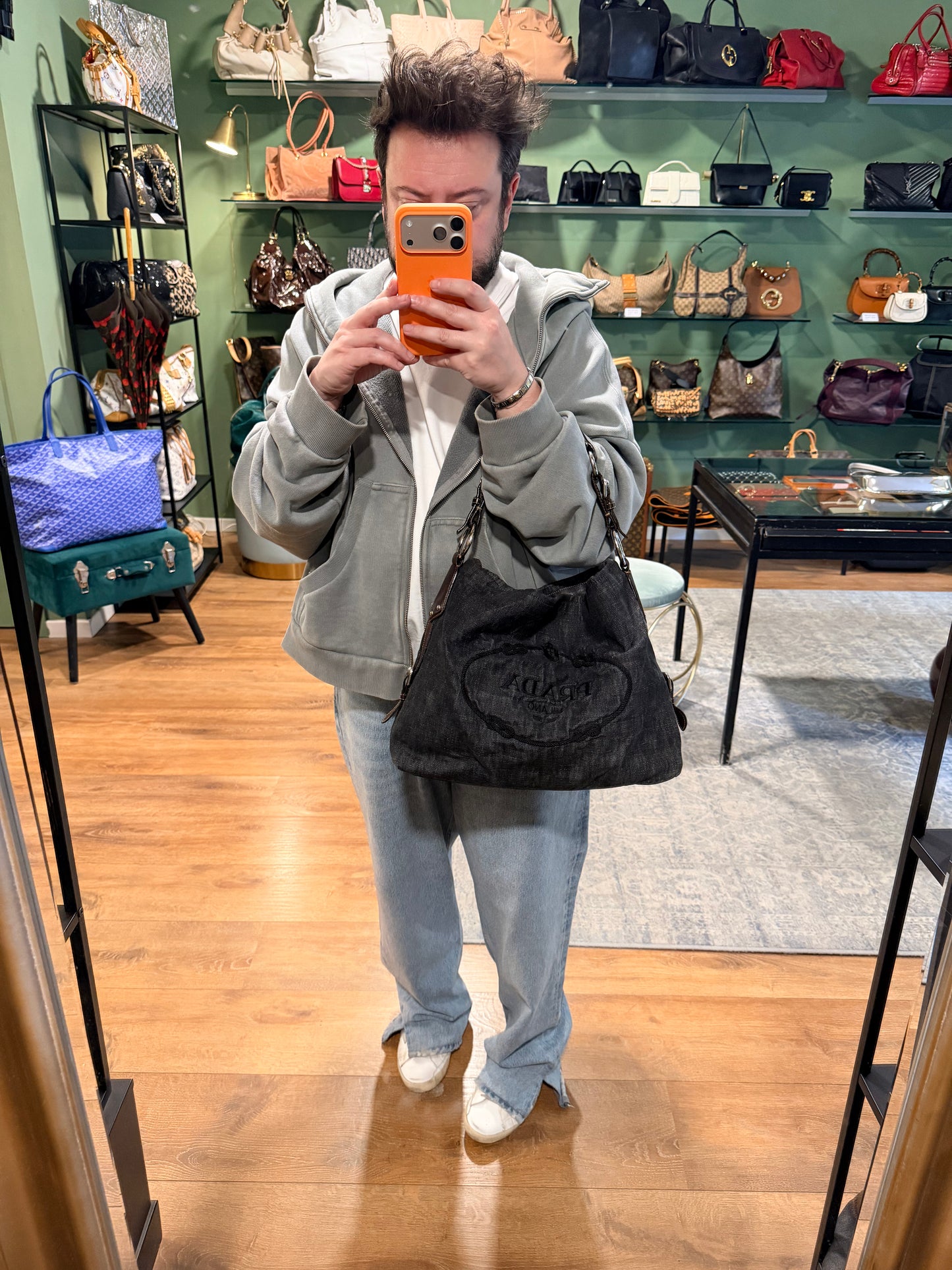 PRADA DENIM MEDIUM HOBO BAG