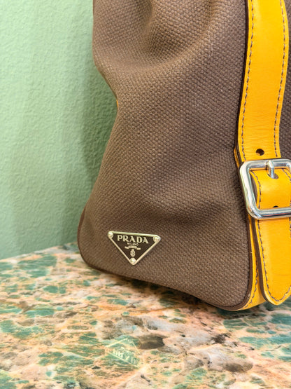 PRADA BROWN BUCKLE LARGE BOSTON SHOULDER BAG