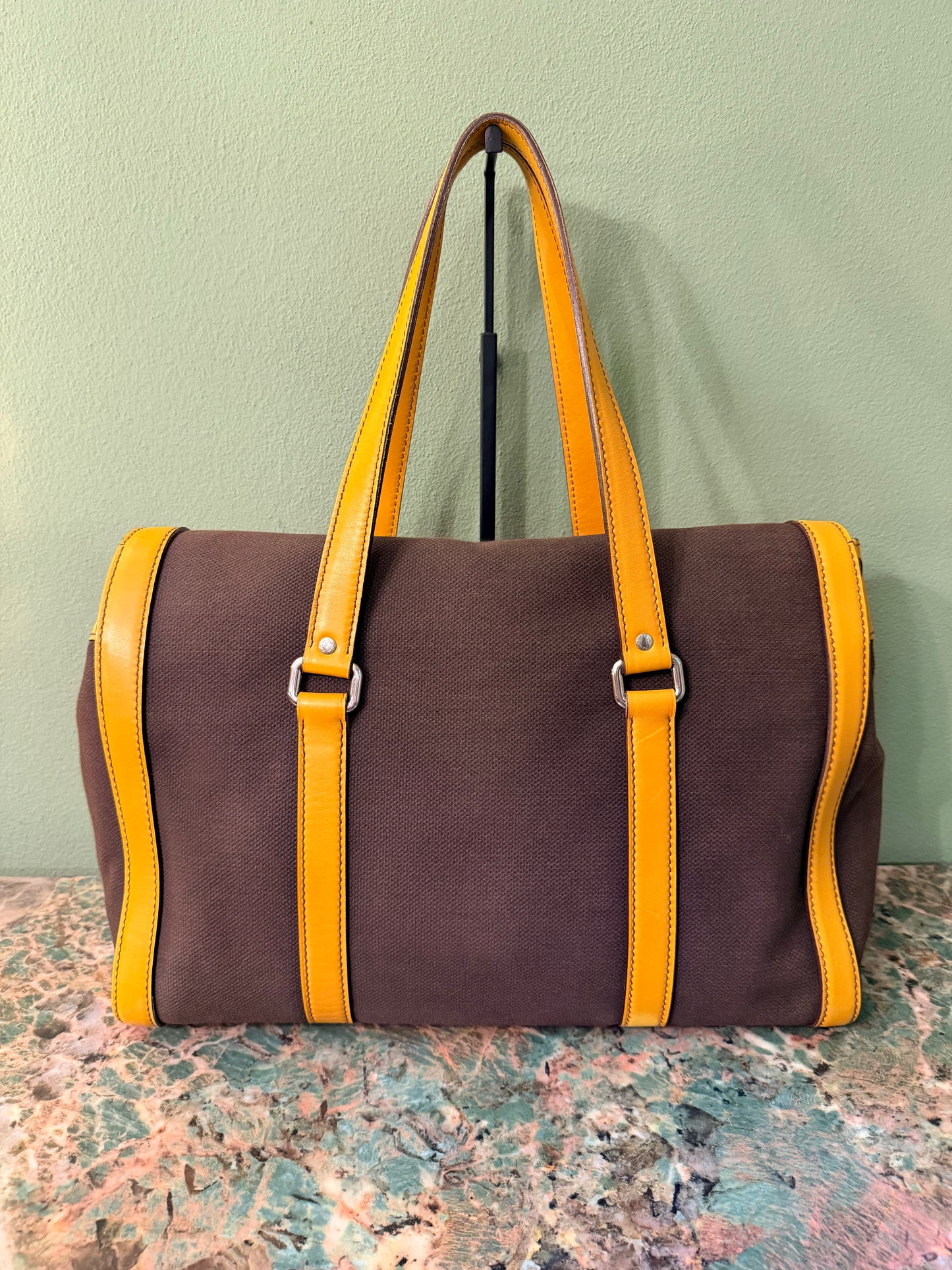 PRADA BROWN BUCKLE LARGE BOSTON SHOULDER BAG