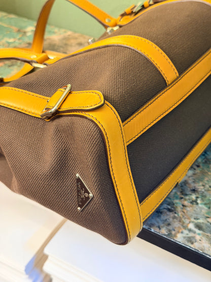PRADA BROWN BUCKLE LARGE BOSTON SHOULDER BAG