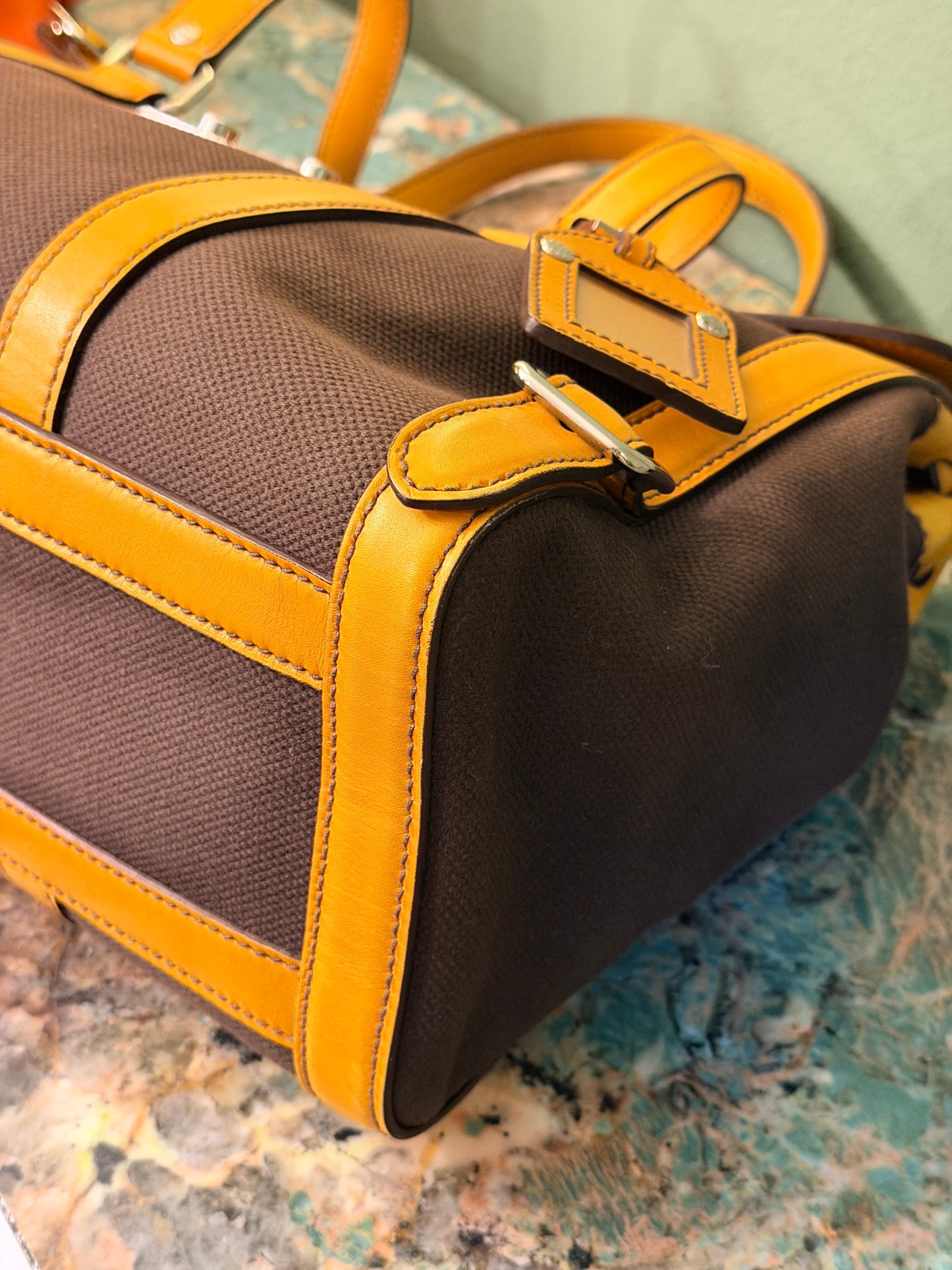 PRADA BROWN BUCKLE LARGE BOSTON SHOULDER BAG
