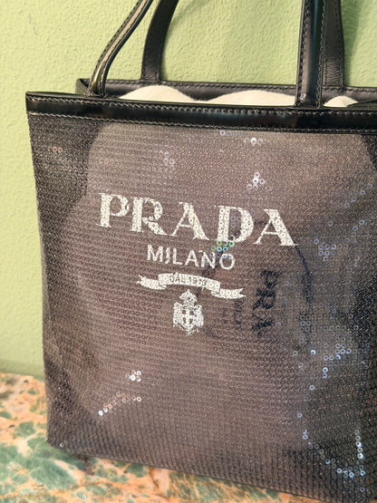 PRADA BLACK MESH SMALL HANDBAG