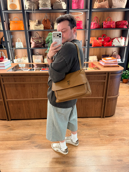 SAINT LAURENT GRAINED LEATHER TAN LARGE NIKI SHOULDER BAG
