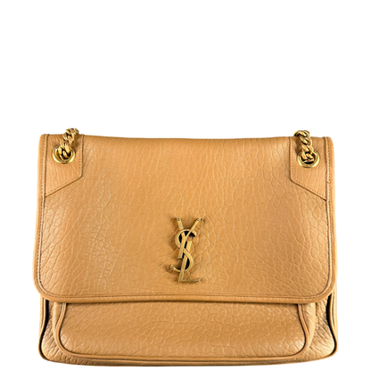SAINT LAURENT GRAINED LEATHER TAN LARGE NIKI SHOULDER BAG