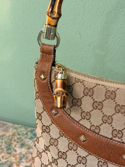 GUCCI BROWN MONOGRAM BAMBOO HOBO BAG
