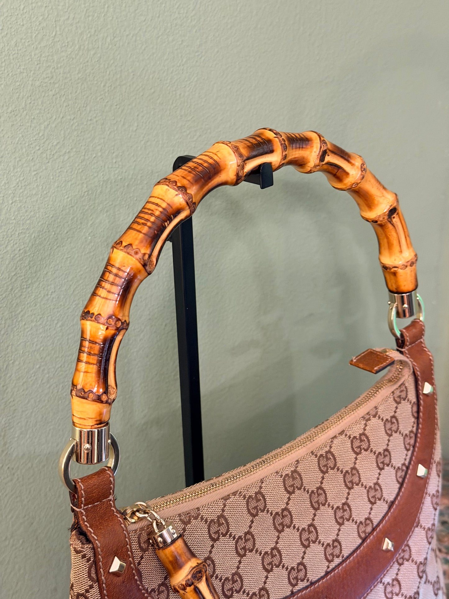 GUCCI BROWN MONOGRAM BAMBOO HOBO BAG