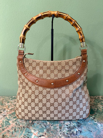 GUCCI BROWN MONOGRAM BAMBOO HOBO BAG