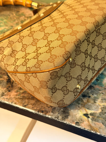 GUCCI BROWN MONOGRAM BAMBOO HOBO BAG