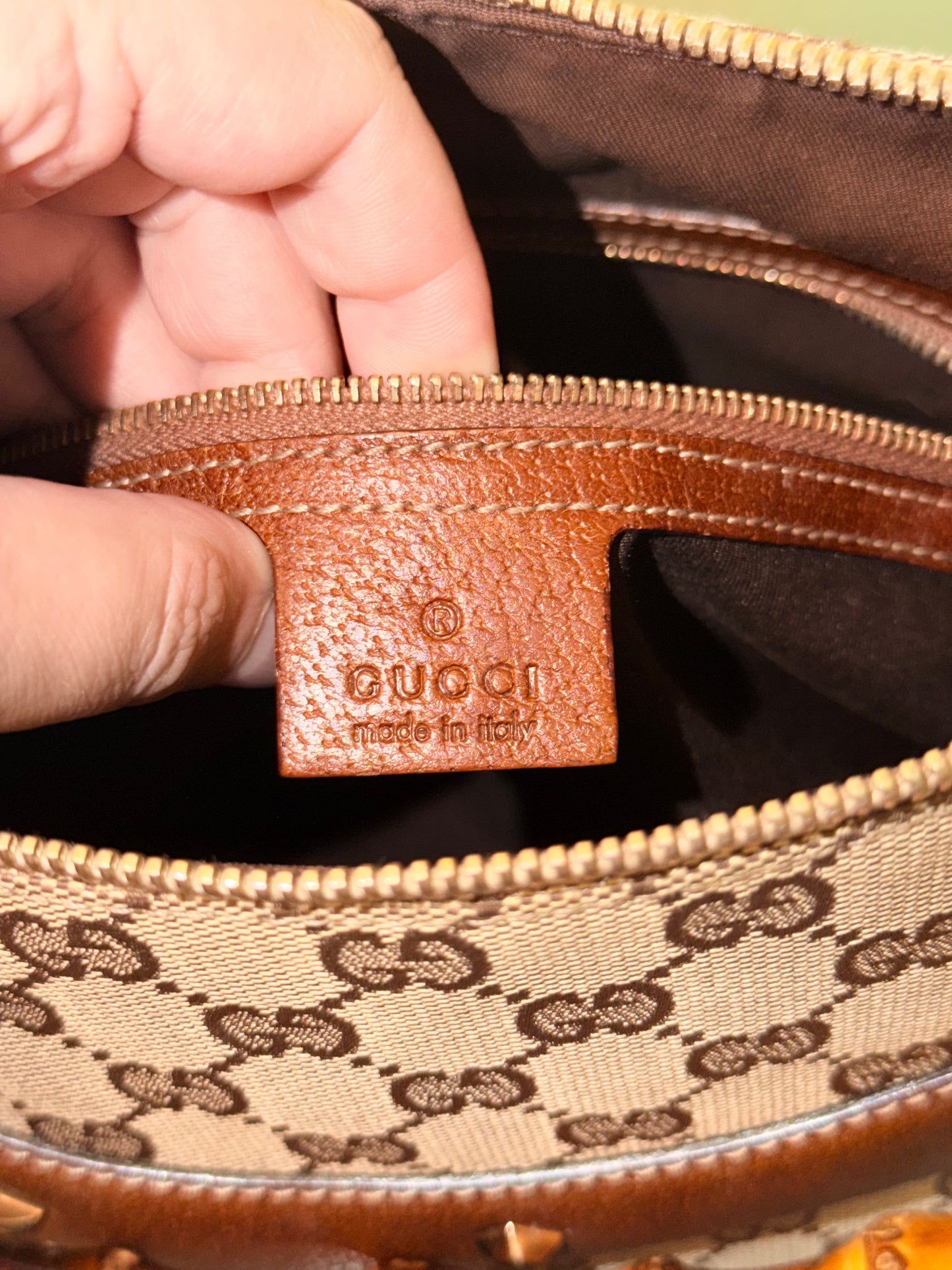 GUCCI BROWN MONOGRAM BAMBOO HOBO BAG
