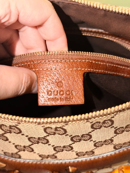 GUCCI BROWN MONOGRAM BAMBOO HOBO BAG