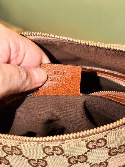 GUCCI BROWN MONOGRAM BAMBOO HOBO BAG