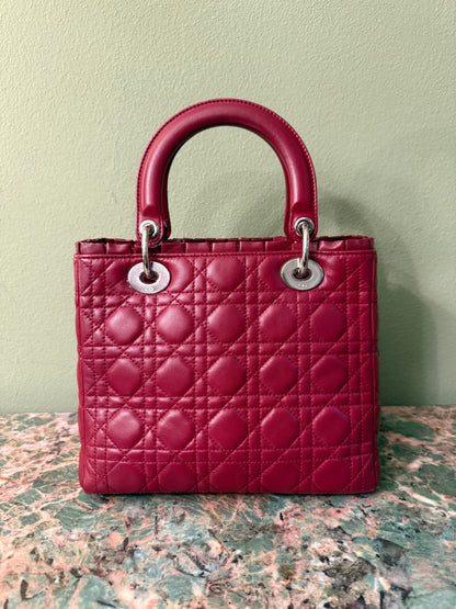 DIOR MEDIUM BURGUNDY LADY DIOR HANDBAG