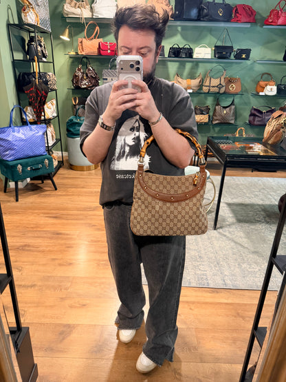 GUCCI BROWN MONOGRAM BAMBOO HOBO BAG